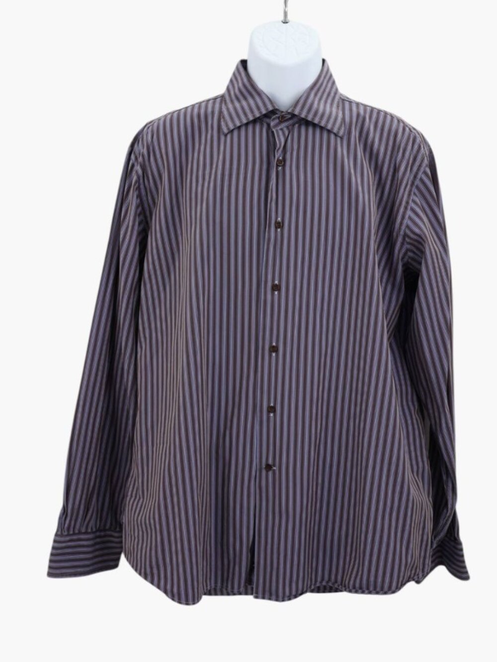 Etro Milano Button Down Shirt Mens Size 45 Purple Striped Long Sleeve